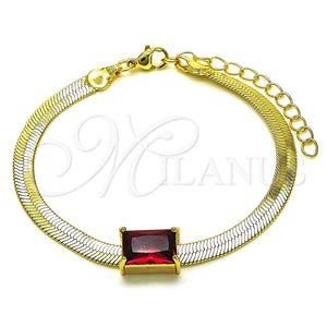 Pulsera Elegante 03.341.0191.3.07 Oro Laminado, Diseño de Cola de Raton, con Granate Zirconia Cubica, Pulido, Tono Dorado (05 MM Thickness, 7 Inches Length)