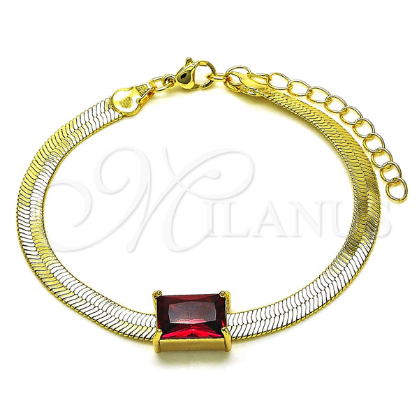 Pulsera Elegante 03.341.0191.3.07 Oro Laminado, Diseño de Cola de Raton, con Granate Zirconia Cubica, Pulido, Tono Dorado (05 MM Thickness, 7 Inches Length)