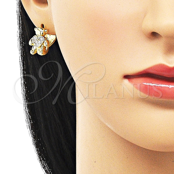 Argolla Huggie 02.210.0804.15 Oro Laminado, Diseño de Osito y Corazón, con Blanca Micro Pave, Pulido, Tono Dorado