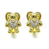Argolla Huggie 02.210.0804.15 Oro Laminado, Diseño de Osito y Corazón, con Blanca Micro Pave, Pulido, Tono Dorado