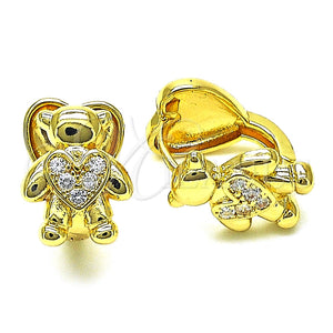 Argolla Huggie 02.210.0804.15 Oro Laminado, Diseño de Osito y Corazón, con Blanca Micro Pave, Pulido, Tono Dorado
