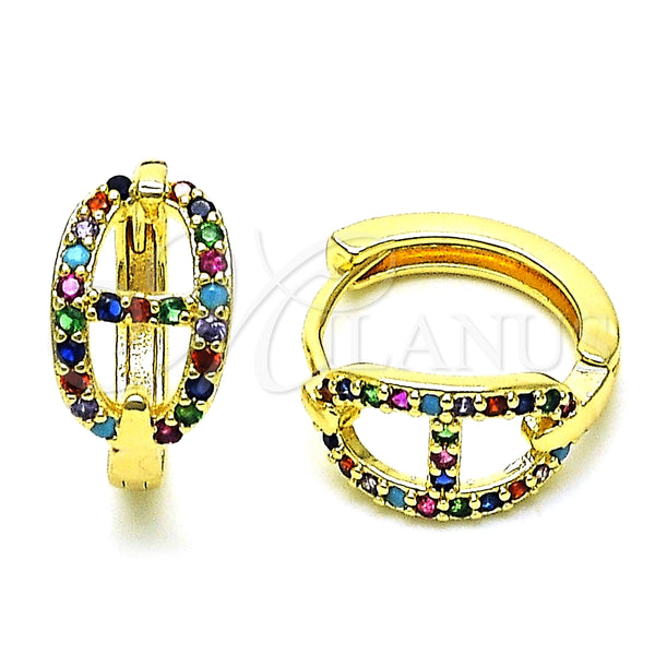 Argolla Huggie 02.210.0805.1.20 Oro Laminado, Diseño de Puff Mariner, con Multicolor Micro Pave, Pulido, Tono Dorado