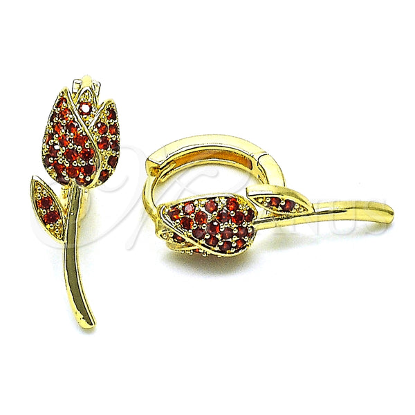 Argolla Huggie 02.210.0806.1.15 Oro Laminado, Diseño de Flor, con Granate Micro Pave, Pulido, Tono Dorado