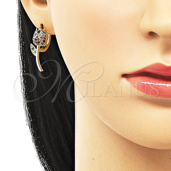 Argolla Huggie 02.210.0806.2.15 Oro Laminado, Diseño de Flor, con Multicolor Micro Pave, Pulido, Tono Dorado
