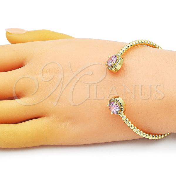 Aro Individual 07.341.0019.4 Oro Laminado, con Rosado Zirconia Cubica and Blanca Micro Pave, Pulido, Tono Dorado (04 MM Thickness, One size fits all)
