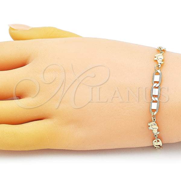 Pulsera Elegante 03.63.2272.07 Oro Laminado, Diseño de Elefante y Mariner, Pulido, Tono Dorado (06 MM Thickness, 7 Inches Length)