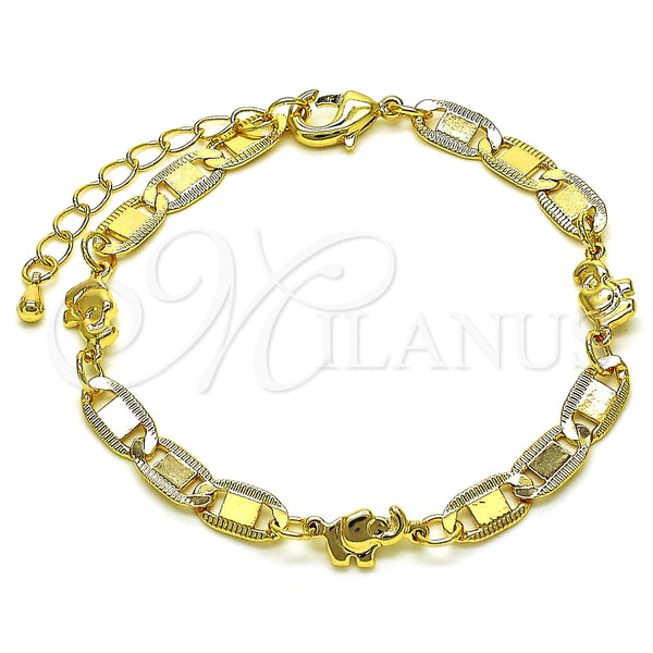 Pulsera Elegante 03.63.2272.07 Oro Laminado, Diseño de Elefante y Mariner, Pulido, Tono Dorado (06 MM Thickness, 7 Inches Length)