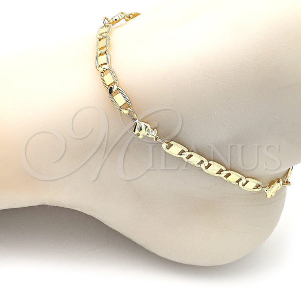 Tobillera Elegante 03.63.2272.10 Oro Laminado, Diseño de Elefante y Mariner, Pulido, Tono Dorado (06 MM Thickness, 10 Inches Length)