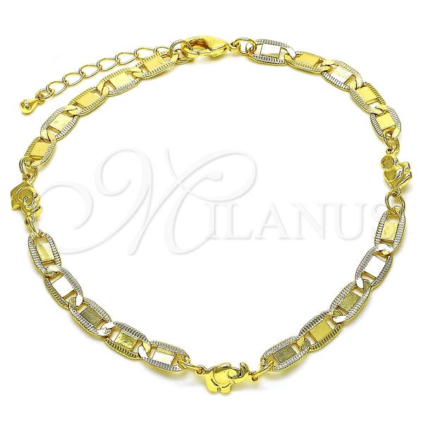Tobillera Elegante 03.63.2272.10 Oro Laminado, Diseño de Elefante y Mariner, Pulido, Tono Dorado (06 MM Thickness, 10 Inches Length)