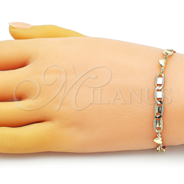 Pulsera Elegante 03.63.2273.08 Oro Laminado, Diseño de Corazón y Mariner, Pulido, Tono Dorado (06 MM Thickness, 8 Inches Length)