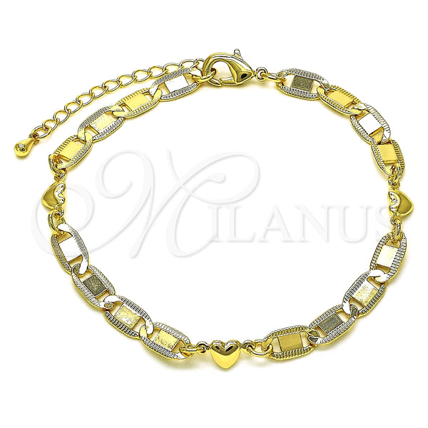 Pulsera Elegante 03.63.2273.08 Oro Laminado, Diseño de Corazón y Mariner, Pulido, Tono Dorado (06 MM Thickness, 8 Inches Length)