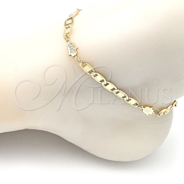 Tobillera Elegante 03.63.2274.10 Oro Laminado, Diseño de Mariner y Mano de Dios, Pulido, Tono Dorado (06 MM Thickness, 10 Inches Length)