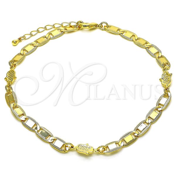 Tobillera Elegante 03.63.2274.10 Oro Laminado, Diseño de Mariner y Mano de Dios, Pulido, Tono Dorado (06 MM Thickness, 10 Inches Length)