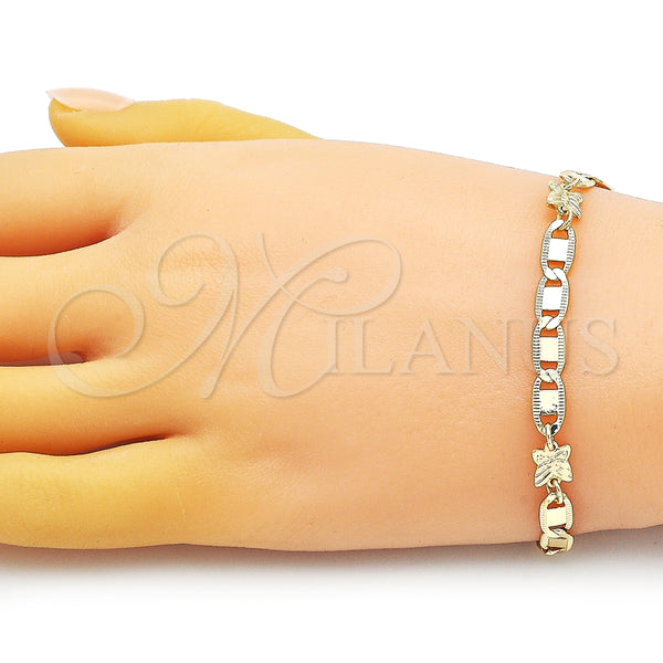 Pulsera Elegante 03.63.2275.07 Oro Laminado, Diseño de Mariposa y Mariner, Pulido, Tono Dorado (06 MM Thickness, 7 Inches Length)