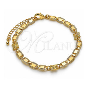 Pulsera Elegante 03.63.2275.07 Oro Laminado, Diseño de Mariposa y Mariner, Pulido, Tono Dorado (Grosor 06 MM, 7 Pulgadas de Largo)