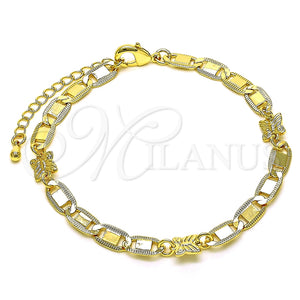 Pulsera Elegante 03.63.2275.07 Oro Laminado, Diseño de Mariposa y Mariner, Pulido, Tono Dorado (06 MM Thickness, 7 Inches Length)