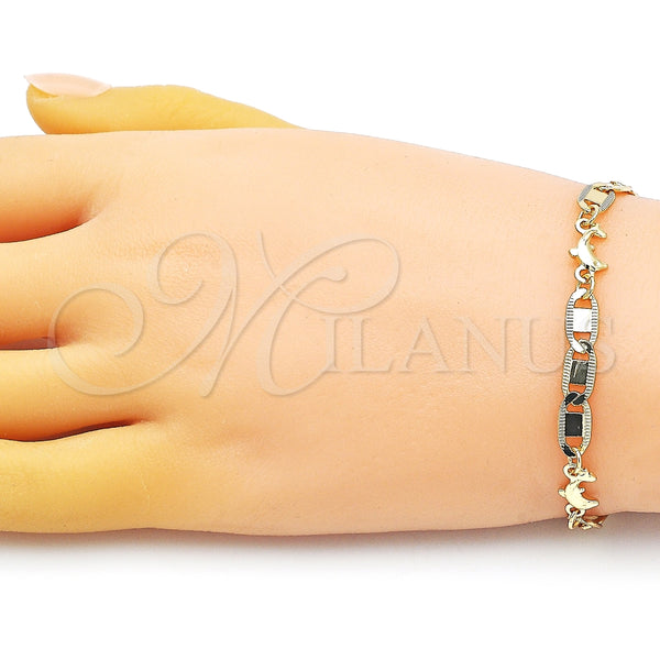 Pulsera Elegante 03.63.2276.07 Oro Laminado, Diseño de Delfín y Mariner, Pulido, Tono Dorado (06 MM Thickness, 7 Inches Length)