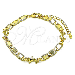 Pulsera Elegante 03.63.2276.07 Oro Laminado, Diseño de Delfín y Mariner, Pulido, Tono Dorado (06 MM Thickness, 7 Inches Length)