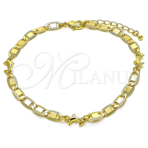 Tobillera Elegante 03.63.2276.10 Oro Laminado, Diseño de Delfín y Mariner, Pulido, Tono Dorado (06 MM Thickness, 10 Inches Length)