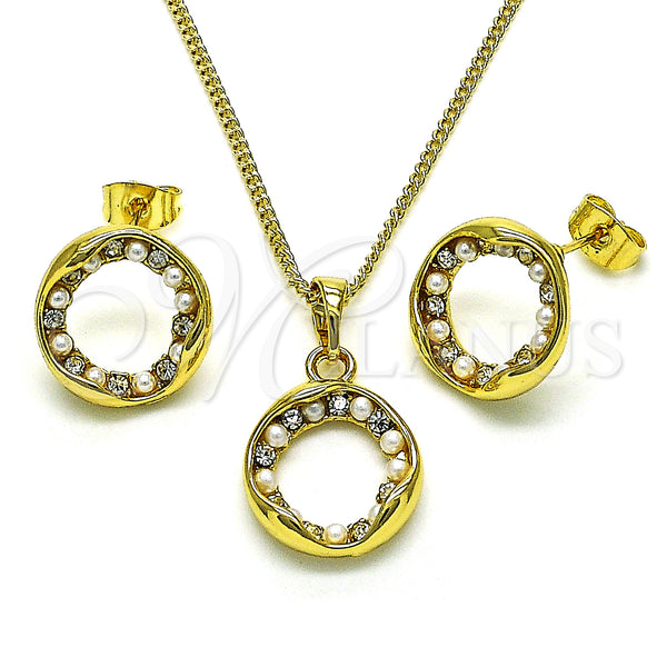Juego de Arete y Dije de Adulto 10.379.0037 Oro Laminado, con Blanca Cristal and Marfil Perla, Pulido, Tono Dorado