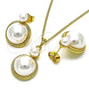 Juego de Arete y Dije de Adulto 10.379.0041 Oro Laminado, con Perla Marfil, Pulido, Tono Dorado