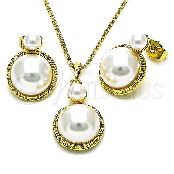 Juego de Arete y Dije de Adulto 10.379.0041 Oro Laminado, con Perla Marfil, Pulido, Tono Dorado