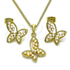 Juego de Arete y Dije de Adulto 10.379.0042 Oro Laminado, Diseño de Mariposa, con Marfil Perla, Pulido, Tono Dorado