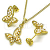 Juego de Arete y Dije de Adulto 10.379.0042 Oro Laminado, Diseño de Mariposa, con Marfil Perla, Pulido, Tono Dorado