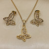 Juego de Arete y Dije de Adulto 10.379.0042 Oro Laminado, Diseño de Mariposa, con Marfil Perla, Pulido, Tono Dorado