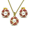 Juego de Arete y Dije de Adulto 10.379.0044.1 Oro Laminado, con Marfil Perla, Esmaltado Rosado, Tono Dorado