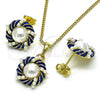 Juego de Arete y Dije de Adulto 10.379.0044.2 Oro Laminado, con Marfil Perla, Esmaltado Azul, Tono Dorado