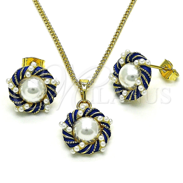 Juego de Arete y Dije de Adulto 10.379.0044.2 Oro Laminado, con Marfil Perla, Esmaltado Azul, Tono Dorado