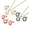 Juego de Arete y Dije de Adulto 10.379.0044.2 Oro Laminado, con Marfil Perla, Esmaltado Azul, Tono Dorado