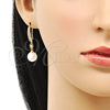 Arete Largo 02.387.0109 Oro Laminado, Diseño de Bola, con Marfil Perla and Blanca Zirconia Cubica, Pulido, Tono Dorado