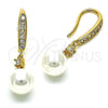 Arete Largo 02.387.0109 Oro Laminado, Diseño de Bola, con Marfil Perla and Blanca Zirconia Cubica, Pulido, Tono Dorado