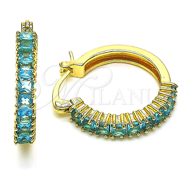 Argolla Pequeña 02.210.0281.12.20 Oro Laminado, con Aqua Azul Zirconia Cubica, Pulido, Tono Dorado