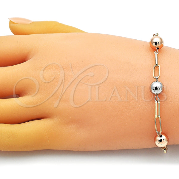 Pulsera Elegante 03.213.0176.07 Oro Laminado, Diseño de Paperclip, Pulido, Tres Tonos (04 MM Thickness, 7 Inches Length)