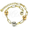 Pulsera Elegante 03.213.0176.07 Oro Laminado, Diseño de Paperclip, Pulido, Tres Tonos (04 MM Thickness, 7 Inches Length)