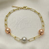 Pulsera Elegante 03.213.0176.07 Oro Laminado, Diseño de Paperclip, Pulido, Tres Tonos (04 MM Thickness, 7 Inches Length)