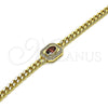 Pulsera Elegante 03.213.0162.2.07 Oro Laminado, Diseño de Miami Cubana, con Granate Zirconia Cubica and Blanca Micro Pave, Pulido, Tono Dorado (04 MM Thickness, 7 Inches Length)