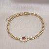 Pulsera Elegante 03.213.0162.2.07 Oro Laminado, Diseño de Miami Cubana, con Granate Zirconia Cubica and Blanca Micro Pave, Pulido, Tono Dorado (04 MM Thickness, 7 Inches Length)