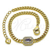 Pulsera Elegante 03.213.0162.4.07 Oro Laminado, Diseño de Miami Cubana, con Amatista Zirconia Cubica and Blanca Micro Pave, Pulido, Tono Dorado (04 MM Thickness, 7 Inches Length)