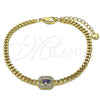 Pulsera Elegante 03.213.0162.4.07 Oro Laminado, Diseño de Miami Cubana, con Amatista Zirconia Cubica and Blanca Micro Pave, Pulido, Tono Dorado (04 MM Thickness, 7 Inches Length)