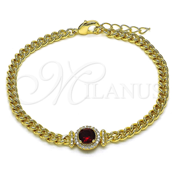 Pulsera Elegante 03.213.0177.5.07 Oro Laminado, con Granate Zirconia Cubica and Blanca Micro Pave, Pulido, Tono Dorado (04 MM Thickness, 7 Inches Length)