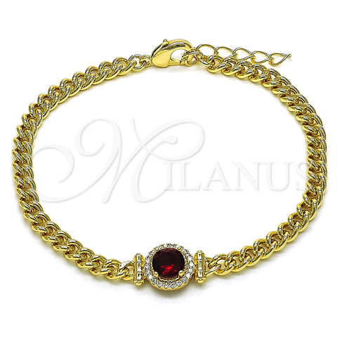 Pulsera Elegante 03.213.0177.5.07 Oro Laminado, con Granate Zirconia Cubica and Blanca Micro Pave, Pulido, Tono Dorado (04 MM Thickness, 7 Inches Length)