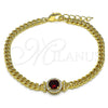 Pulsera Elegante 03.213.0177.5.07 Oro Laminado, con Granate Zirconia Cubica and Blanca Micro Pave, Pulido, Tono Dorado (04 MM Thickness, 7 Inches Length)
