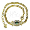 Pulsera Elegante 03.213.0178.1.07 Oro Laminado, Diseño de Miami Cubana, con Verde Zirconia Cubica and Blanca Micro Pave, Pulido, Tono Dorado (03 MM Thickness, 7 Inches Length)