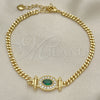 Pulsera Elegante 03.213.0178.1.07 Oro Laminado, Diseño de Miami Cubana, con Verde Zirconia Cubica and Blanca Micro Pave, Pulido, Tono Dorado (03 MM Thickness, 7 Inches Length)