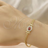 Pulsera Elegante 03.213.0178.2.07 Oro Laminado, Diseño de Miami Cubana, con Granate Zirconia Cubica and Blanca Micro Pave, Pulido, Tono Dorado (03 MM Thickness, 7 Inches Length)