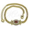 Pulsera Elegante 03.213.0178.2.07 Oro Laminado, Diseño de Miami Cubana, con Granate Zirconia Cubica and Blanca Micro Pave, Pulido, Tono Dorado (03 MM Thickness, 7 Inches Length)